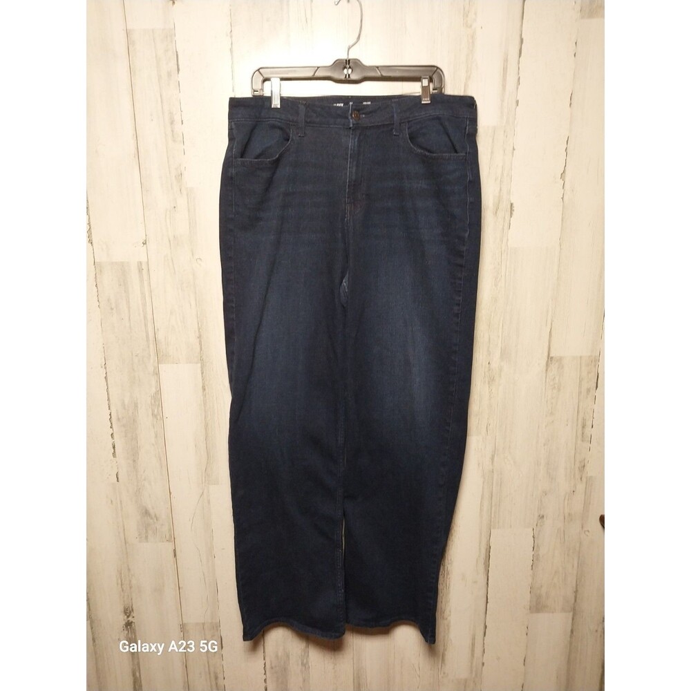 Old Navy Jeans Womens 14 Long Blue Dark Wash High Rise WOW Wide Leg